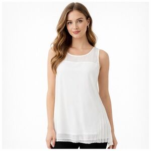 Melanie Lyne White Sleeveless Pleated Blouse Top Women Size L New With Tag